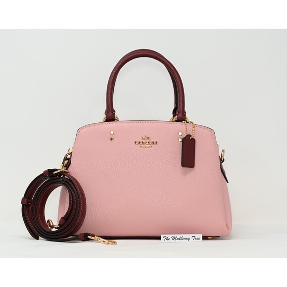 Coach Handbags - COACH LILLIE Mini Carryall Powder Pink & Wine Leather Crossbody CF394 NWT $398